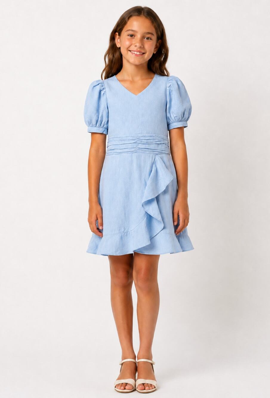 BARDOT JUNIOR Girl's Sky Mini Dress Size 8 Sky Blue Short Cotton Flax NWT